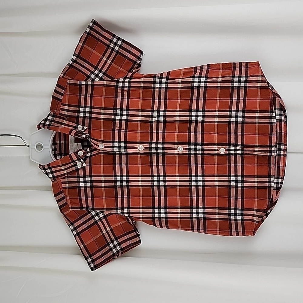 Burberry Children Plaid Short Sleeve Shirt Orange Size 4Y